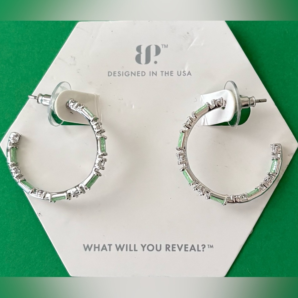 Bomb Party SILVER Hoop Earrings with Pale GREEN Ice Crystals